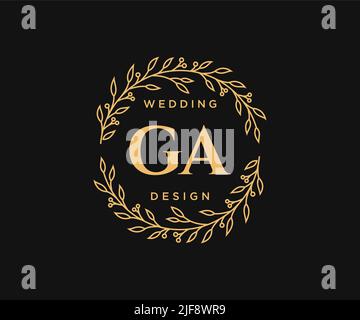 GA Initials letter Wedding monogram logos collection, hand drawn modern minimalistic and floral templates for Invitation cards, Save the Date, elegant Stock Vector