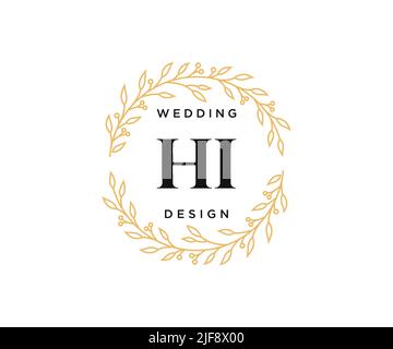 HI Initials letter Wedding monogram logos collection, hand drawn modern minimalistic and floral templates for Invitation cards, Save the Date, elegant Stock Vector