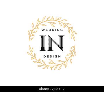 IN Initials letter Wedding monogram logos collection, hand drawn modern minimalistic and floral templates for Invitation cards, Save the Date, elegant Stock Vector
