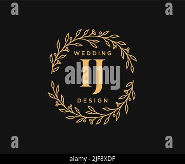 IJ Initials letter Wedding monogram logos collection, hand drawn modern minimalistic and floral templates for Invitation cards, Save the Date, elegant Stock Vector