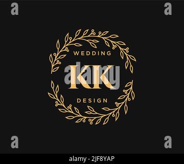 KK Initials letter Wedding monogram logos collection, hand drawn modern minimalistic and floral templates for Invitation cards, Save the Date, elegant Stock Vector