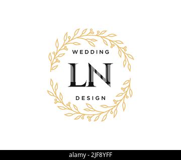 LN Initials letter Wedding monogram logos collection, hand drawn modern minimalistic and floral templates for Invitation cards, Save the Date, elegant Stock Vector