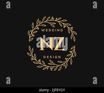 NZ Initials letter Wedding monogram logos collection, hand drawn modern minimalistic and floral templates for Invitation cards, Save the Date, elegant Stock Vector