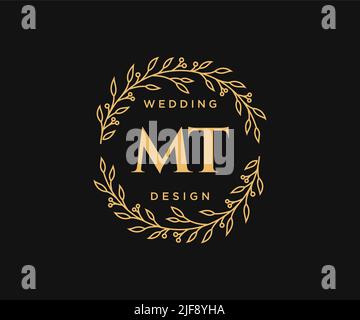 MT Initials letter Wedding monogram logos collection, hand drawn modern minimalistic and floral templates for Invitation cards, Save the Date, elegant Stock Vector