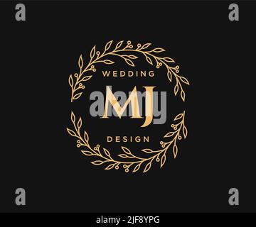 MJ Initials letter Wedding monogram logos collection, hand drawn modern minimalistic and floral templates for Invitation cards, Save the Date, elegant Stock Vector