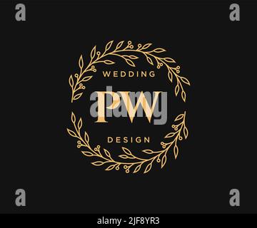 PW Initials letter Wedding monogram logos collection, hand drawn modern minimalistic and floral templates for Invitation cards, Save the Date, elegant Stock Vector