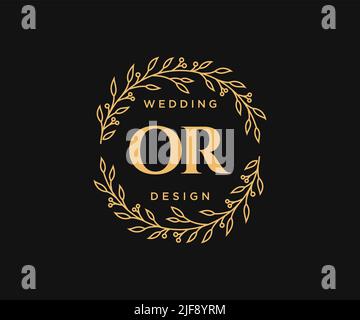OR Initials letter Wedding monogram logos collection, hand drawn modern minimalistic and floral templates for Invitation cards, Save the Date, elegant Stock Vector