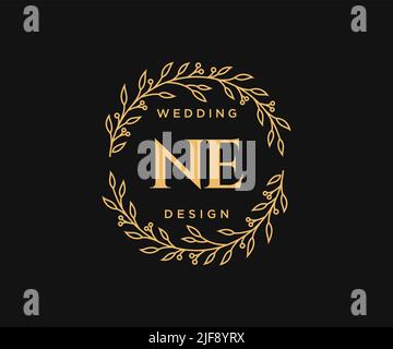 NE Initials letter Wedding monogram logos collection, hand drawn modern minimalistic and floral templates for Invitation cards, Save the Date, elegant Stock Vector
