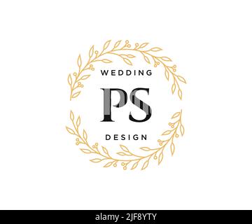 PS Initials letter Wedding monogram logos collection, hand drawn modern minimalistic and floral templates for Invitation cards, Save the Date, elegant Stock Vector