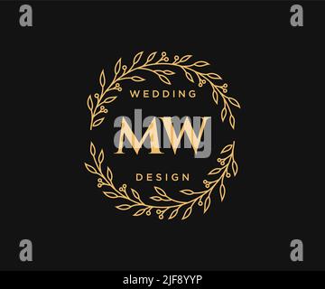 MW Initials letter Wedding monogram logos collection, hand drawn modern minimalistic and floral templates for Invitation cards, Save the Date, elegant Stock Vector