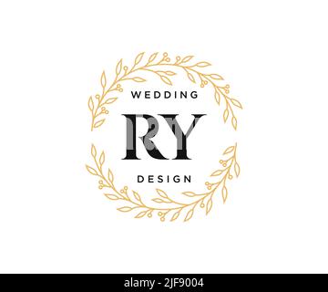 RY Initials letter Wedding monogram logos collection, hand drawn modern minimalistic and floral templates for Invitation cards, Save the Date, elegant Stock Vector