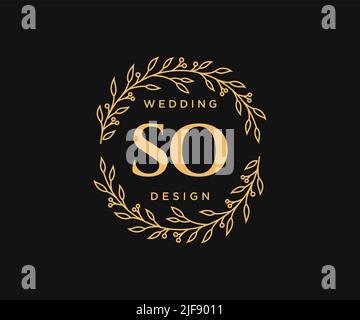 SO Initials letter Wedding monogram logos collection, hand drawn modern minimalistic and floral templates for Invitation cards, Save the Date, elegant Stock Vector