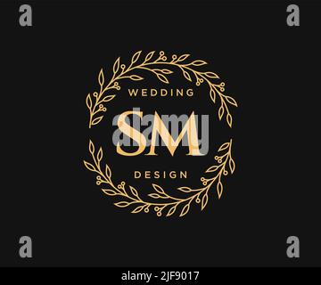 SM Initials letter Wedding monogram logos collection, hand drawn modern minimalistic and floral templates for Invitation cards, Save the Date, elegant Stock Vector