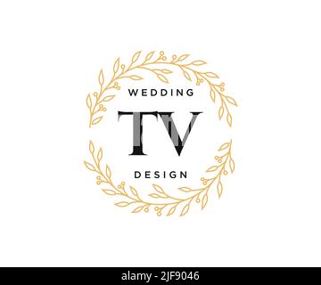 TV Initials letter Wedding monogram logos collection, hand drawn modern minimalistic and floral templates for Invitation cards, Save the Date, elegant Stock Vector