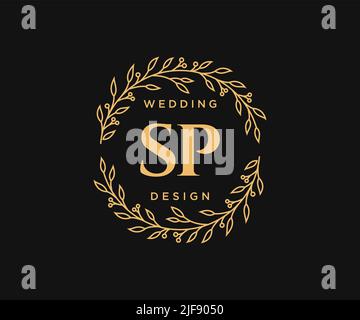 SP Initials letter Wedding monogram logos collection, hand drawn modern minimalistic and floral templates for Invitation cards, Save the Date, elegant Stock Vector