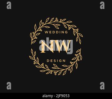 NW Initials letter Wedding monogram logos collection, hand drawn modern minimalistic and floral templates for Invitation cards, Save the Date, elegant Stock Vector
