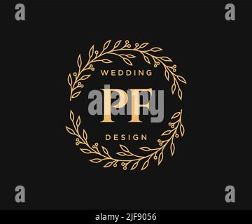 PF Initials letter Wedding monogram logos collection, hand drawn modern minimalistic and floral templates for Invitation cards, Save the Date, elegant Stock Vector