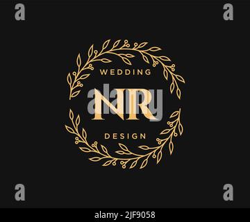 NR Initials letter Wedding monogram logos collection, hand drawn modern minimalistic and floral templates for Invitation cards, Save the Date, elegant Stock Vector