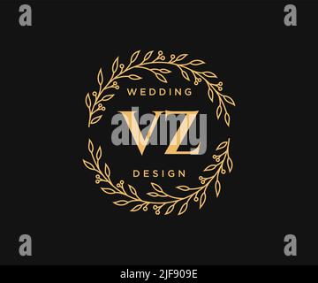 VZ Initials letter Wedding monogram logos collection, hand drawn modern minimalistic and floral templates for Invitation cards, Save the Date, elegant Stock Vector