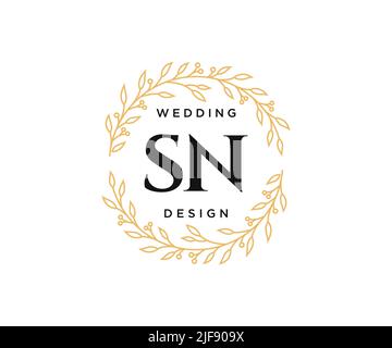 SN Initials letter Wedding monogram logos collection, hand drawn modern minimalistic and floral templates for Invitation cards, Save the Date, elegant Stock Vector