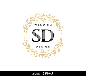 SD Initials letter Wedding monogram logos collection, hand drawn modern minimalistic and floral templates for Invitation cards, Save the Date, elegant Stock Vector