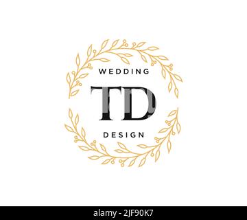 TD Initials letter Wedding monogram logos collection, hand drawn modern minimalistic and floral templates for Invitation cards, Save the Date, elegant Stock Vector