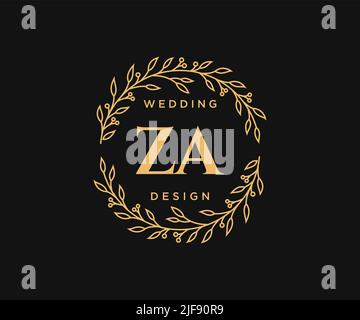 ZA Initials letter Wedding monogram logos collection, hand drawn modern minimalistic and floral templates for Invitation cards, Save the Date, elegant Stock Vector