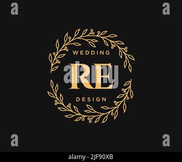 RE Initials letter Wedding monogram logos collection, hand drawn modern minimalistic and floral templates for Invitation cards, Save the Date, elegant Stock Vector