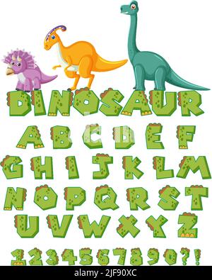 English alphabet A-Z with dinosaur cartoon characters illustration Stock Vector