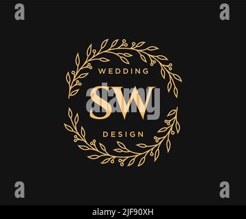 SW Initials letter Wedding monogram logos collection, hand drawn modern minimalistic and floral templates for Invitation cards, Save the Date, elegant Stock Vector