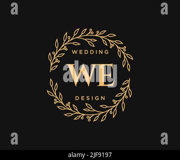 WE Initials letter Wedding monogram logos collection, hand drawn modern minimalistic and floral templates for Invitation cards, Save the Date, elegant Stock Vector