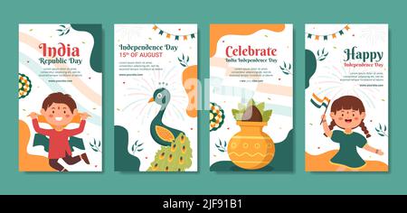 Indian Independence Day Social Media Stories Template Flat Cartoon Background Vector Illustration Stock Vector