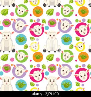Cute sheep seamless pattern illustration Stock Vector