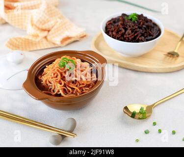 Ramen and Jjajangmyeon, Korean Popular Food Stock Photo