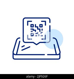 Scan a qr code message on an isometric smartphone. Pixel perfect, editable stroke line art icon Stock Vector