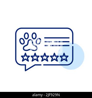 5 star review for animal care services such as veterinary clinic or pet shop. Pixel perfect, editable stroke line art icon Stock Vector