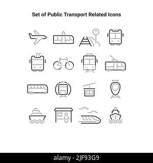 Set of Public Transport Related Vector Line Icons. Contains such Icons ...