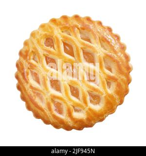 Round cake with an apple filling isolated on a white background close up, top view Stock Photo