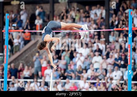 Mondo Duplantis broke his outdoor pole vault world record by one centimeter, clearing 6.16 meters at a Diamond League meet in Stockholm, Sweden on Thursday, June 30, 2022. Duplantis, the Olympic gold medalist who was raised in Louisiana and now lives in Stockholm, has broken the indoor and outdoor world records a combined six times in the last two and a half years. Photo by Magnus Liljegren/Stella Pictures/ABACAPRESS.COM Stock Photo