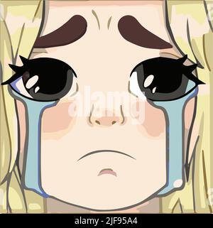 anime girl crying tears visible on her face Stock Vector