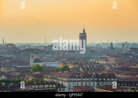 View of Turin landscape at sunset Stock Photo