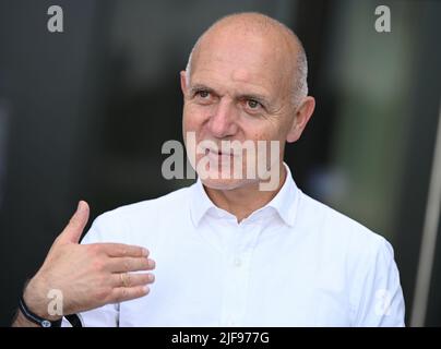 30 June 2022, Hessen, Frankfurt/Main: Bernd Neuendorf, President of the German Football Association (DFB), attends the opening of the DFB Campus with Academy and Head Office. Photo: Arne Dedert/dpa Stock Photo