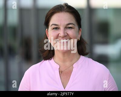 30 June 2022, Hessen, Frankfurt/Main: Heike Ullrich, Secretary General of the German Football Association (DFB), attends the opening of the DFB Campus with Academy and Head Office. Photo: Arne Dedert/dpa Stock Photo