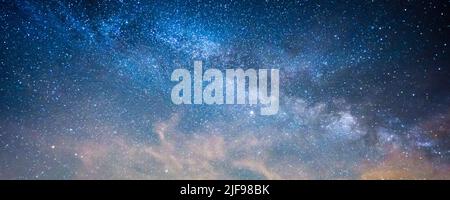 Milky way panorama banner background with blue and purple colors  Stock Photo