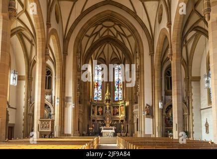 Great view inside the St. Joseph’s Parish Church (Sankt-Josephs-Kirche), the second largest Catholic church in Speyer, Germany. The four paintings on... Stock Photo