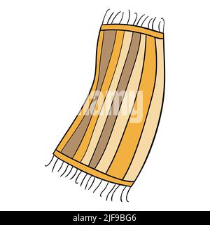 Striped beach towel in boho style. Object for summer vacation at sea. Element for seasonal design. Item for a sunny day on the beach. Sunbathing mat. The most necessary for tanning. Stock Vector