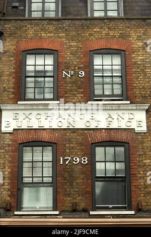 London, United Kingdom, June 28th 2022 9 Wardour Strteet, Exchange and Bullion Office Building, Georgian terrace house in SOHO, London’s West End. Stock Photo