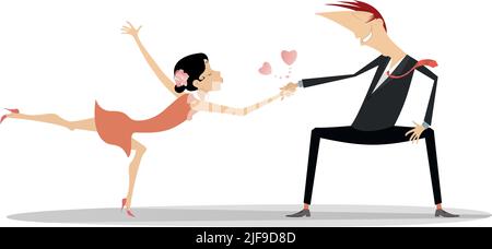 Dancing young couple lovers isolated. Romantic dancing man and woman Stock Vector