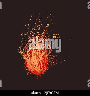 Flying meteor. Cosmic object. Array with dynamic emitted particles. Futuristic design. Abstract background. 3D Vector illustration. Stock Vector