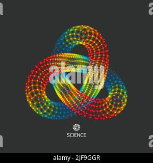 Trefoil knot. Vector illustration consisting of points and lines. 3D grid design. Molecular grid. 3D Technology style. Stock Vector